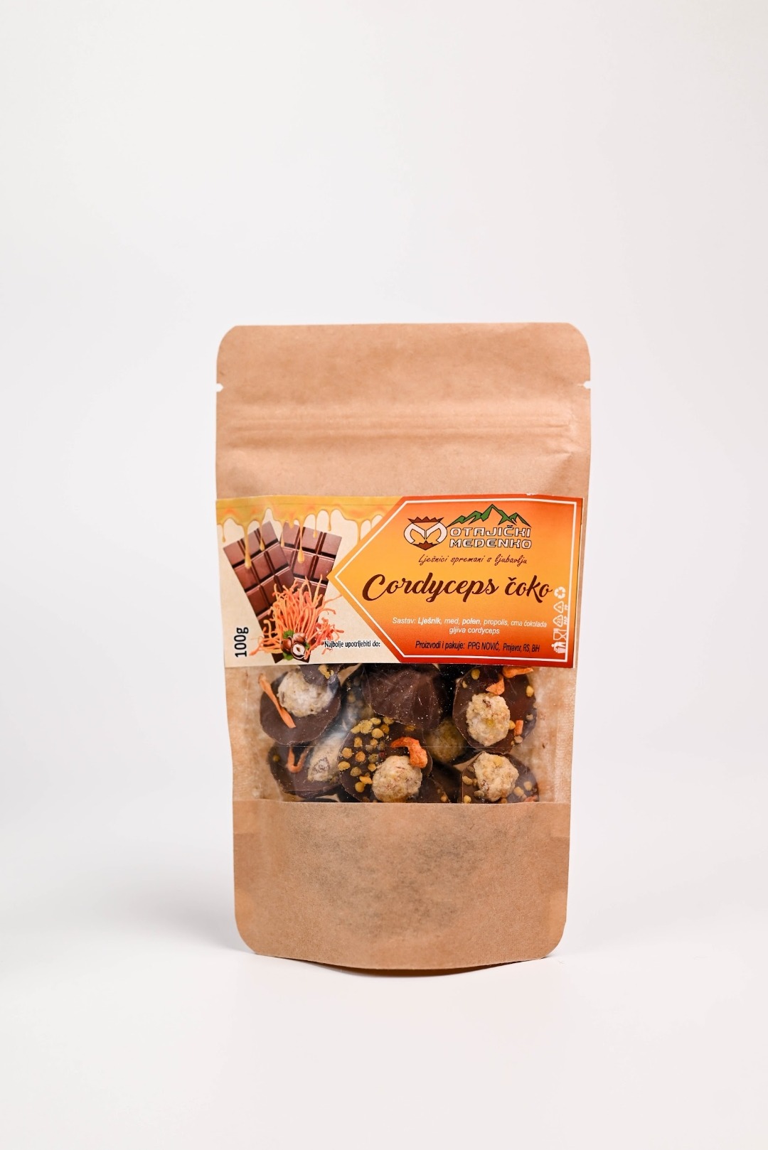 Cordyceps čoko — čokoladni lješnik sa gljivom cordyceps